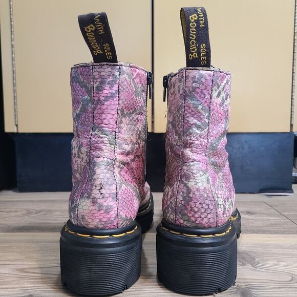 VTG Doc Dr Martens DMs Pink Snake Skin Pattern UK 7 Combat Moto Boots England - Picture 13 of 15